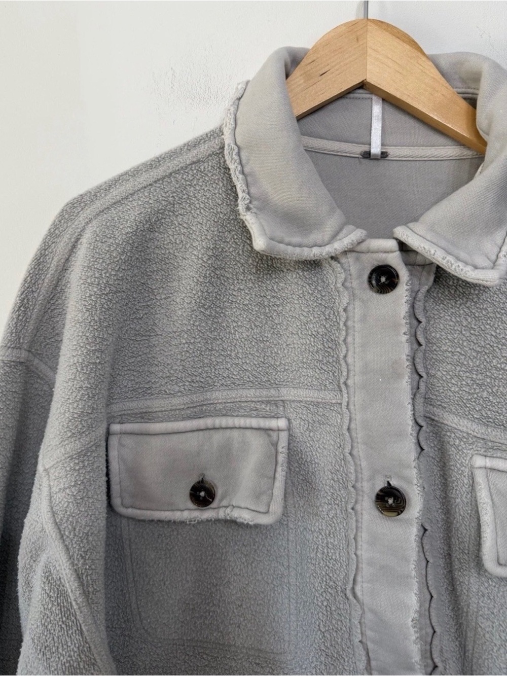 Free People Ruby Jacket Shacket Fleece Button Up Shirt Beige Women’s M Flawed - Picture 8 of 11